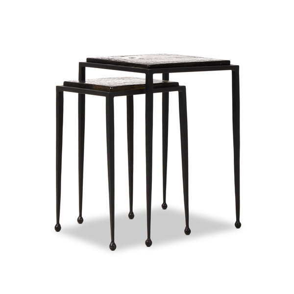 Four Hands Dalston Cast Glass Nesting Tables-Smoked Black Cast Glass ...